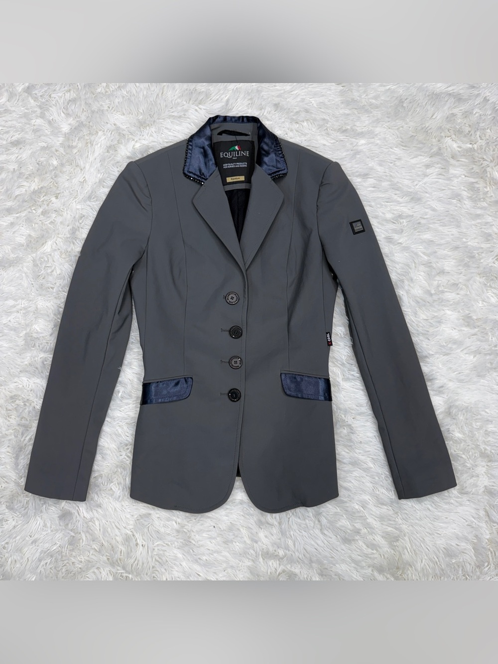 Women’s IT38 Grey/Navy Equiline Commessa X-Cool Horseback Riding Show Coat